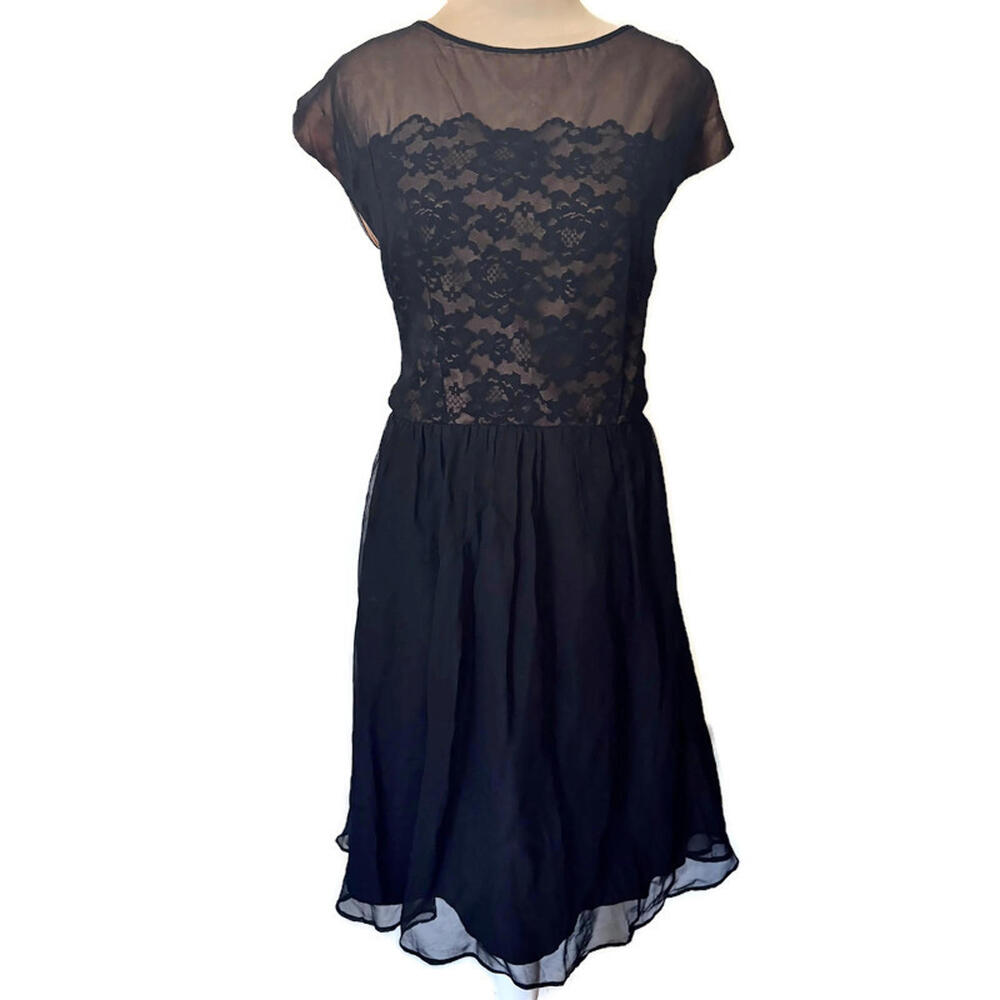 Vintage 50s Carol Brent Black Lace Chiffon Cocktail Dress XL